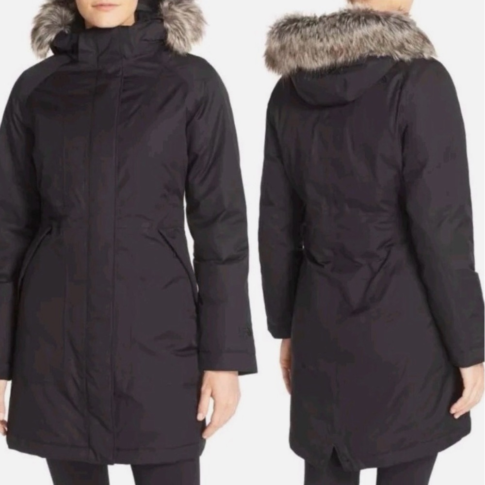 THE NORTH FACE Arctic Parka DOWN FILL Puffer Hood Faux Fur Trim Black Dryvent S